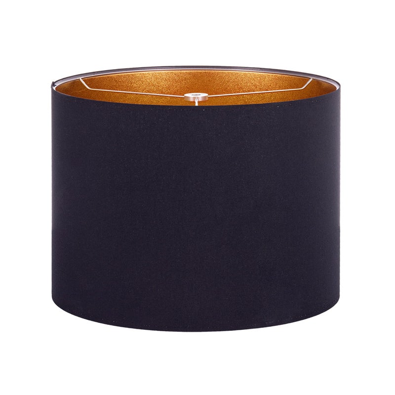 Wellmet 13"x13"x10" Assembly Required Lampshade for Table Lamp, Bedside Lamp, Floor Lamp, Fabric Drum Lampshade Classic Modern Style, Spider Fitter, Black Gold - Image 1